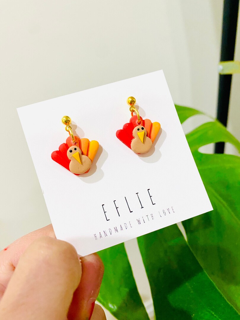 Thanksgiving Turkey Small Dangle Earrings Holiday Earrings Thanksgiving Earrings Turkey Funny Cute Clay Earrings holiday Gift Studs gift
